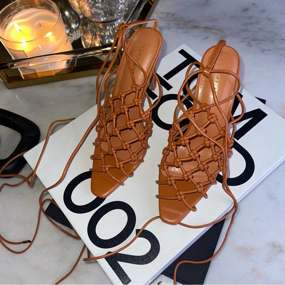 New Fashion Nova Came To Forget Wrap Up Heels in Tan Womens 10